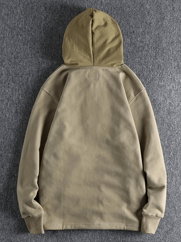Back view of Sports Casual Men's Hoodie SF1270 with zipper and hood, in light brown, made from breathable 100% cotton.